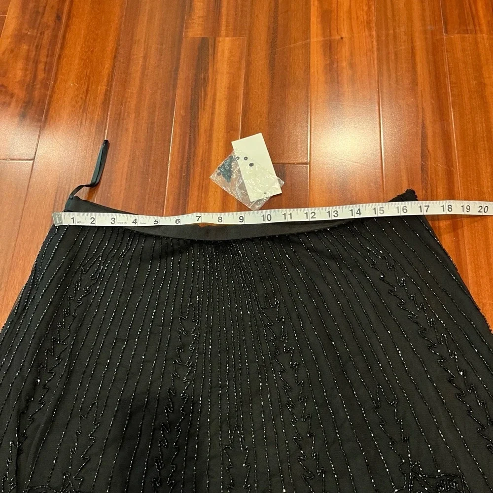 LAUREN Ralph Lauren Sequin Skirt Black Beaded A-Line Mini Midi Party New Size 14